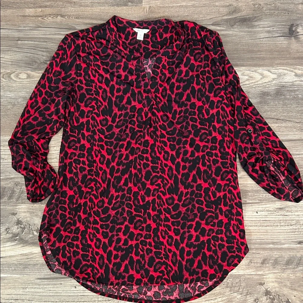 Cato Red and Black Animal Print Blouse - Picture 1 of 4